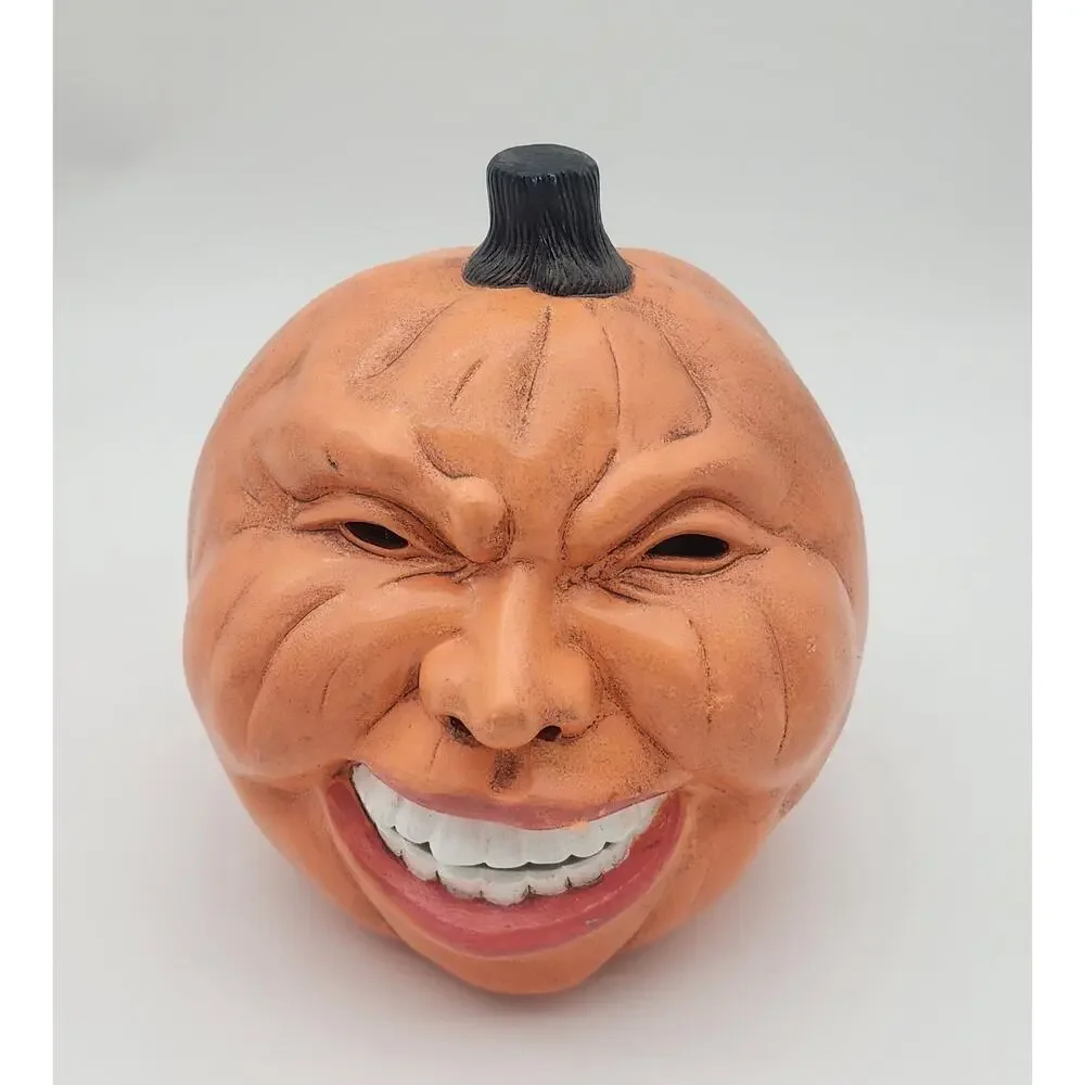 Vintage Ceramic Pumpkin with Teeth Scary Halloween Blow Mold Handmade 8